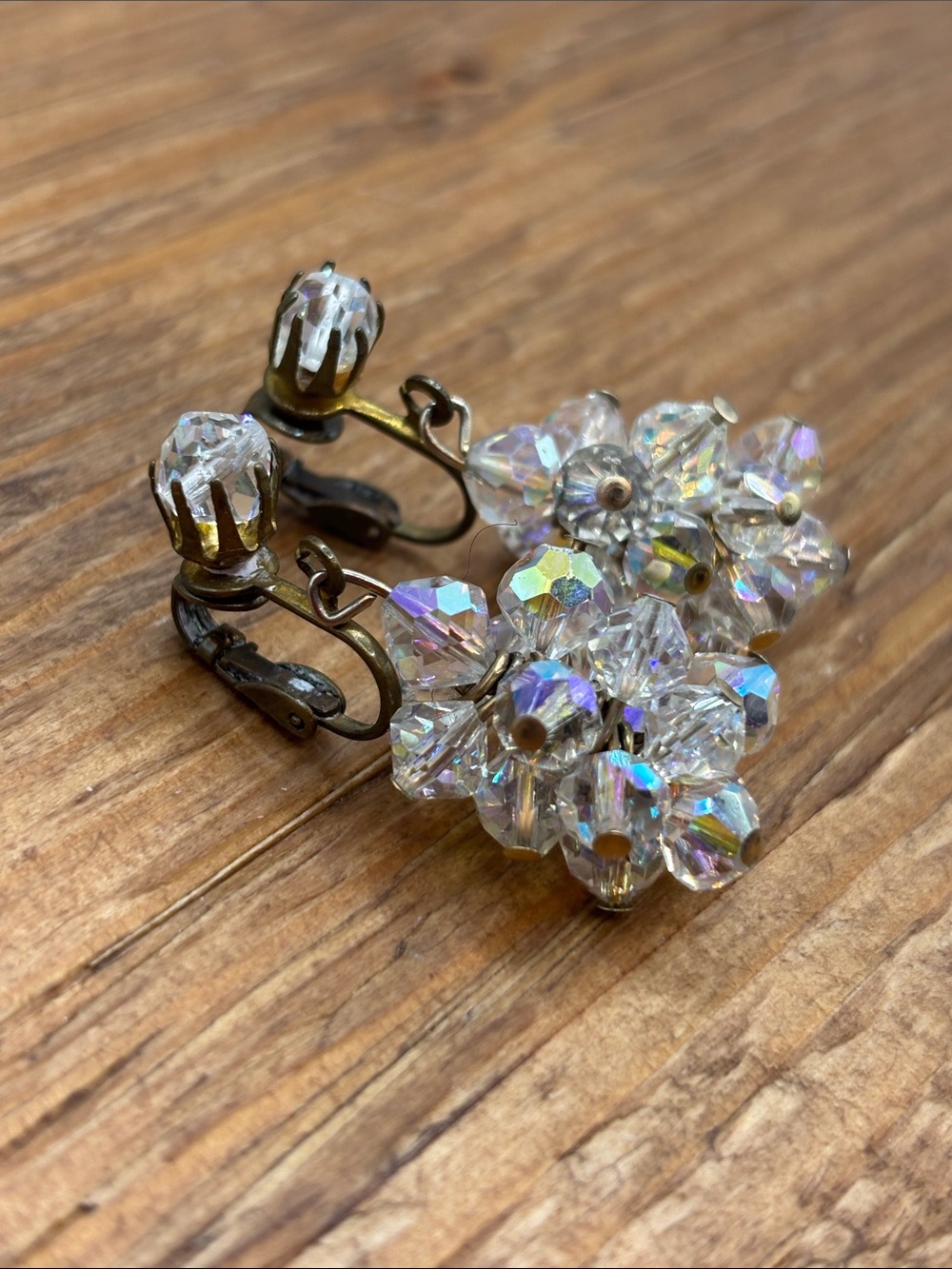 Aurora Borealis Vintage Crystal Cluster Clip-On Earrings